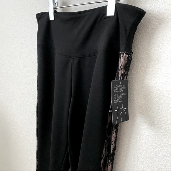 I.N.C., High Waist Contour Waistband Lace Side Panel Black Leggings - Picture 4 of 9